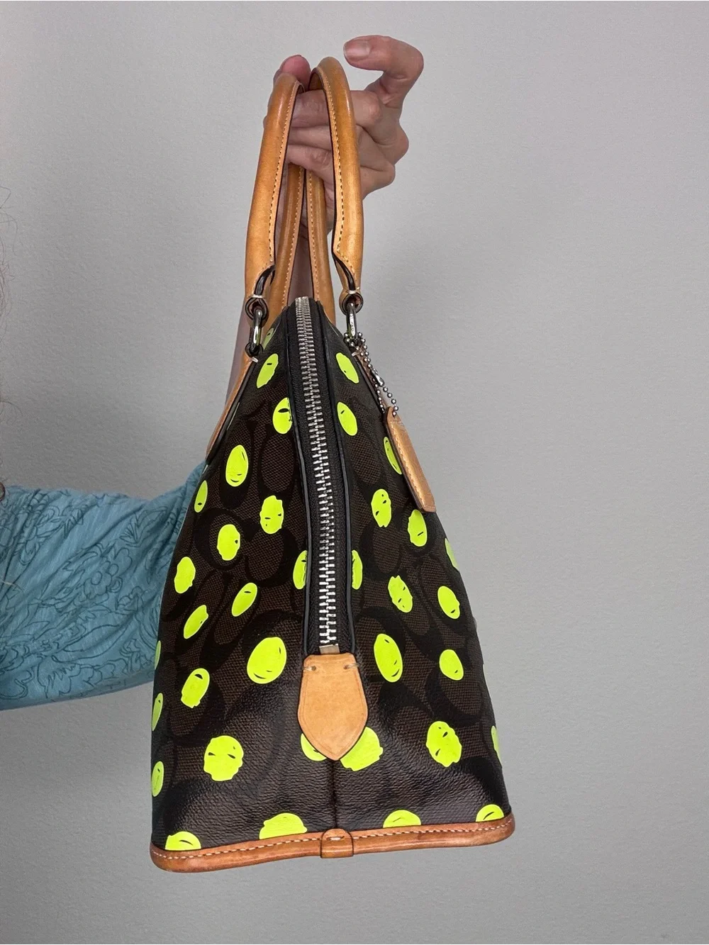 Coach Cora Dome Satchel neon dots with COA